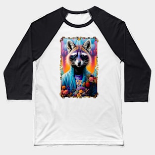 FLORAL RACCOON PORTRAIT Baseball T-Shirt